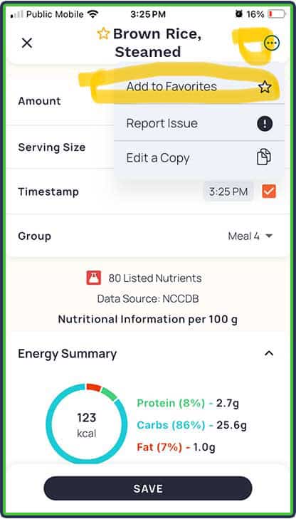 Cronometer - Add to favorites