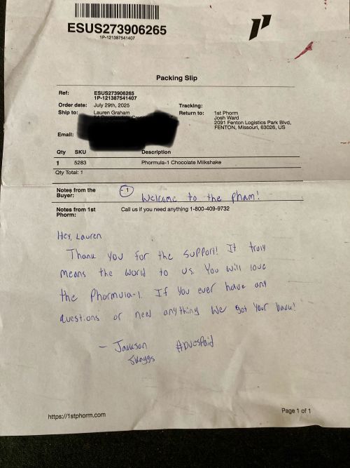 1st Phorm hand written note