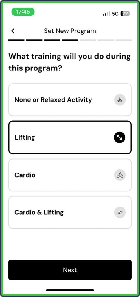 MacroFactor Reverse Diet - set new program - what training