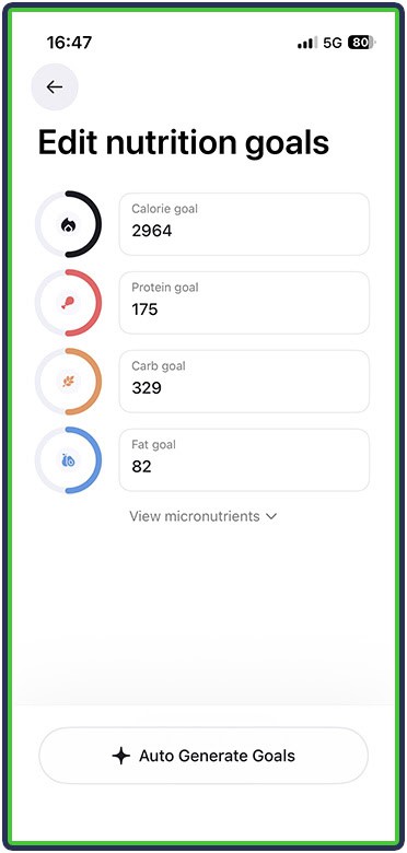 Cal AI - edit nutrition goals data