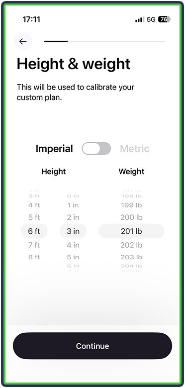 Cal AI - height and weight