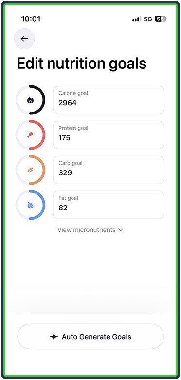 Cal AI - edit nutrition goals